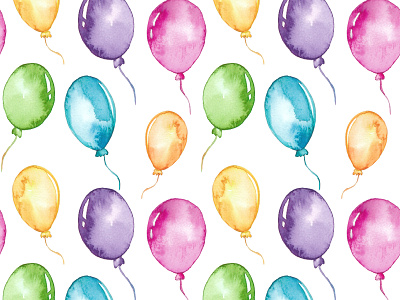 Watercolor colorful balloons seamless pattern