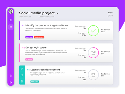 Freelancer project management task list dashboard design ui ux web
