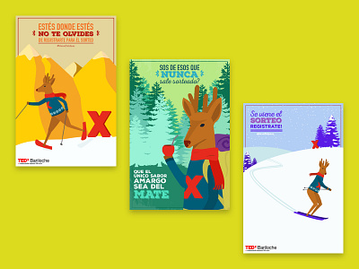 Flyer 2 deers design flyer illustration mate montains ski snow tedx trekking wood