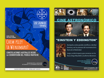 Flyer 3 astronomy cinema design eddington einstein film flyer design guanaco illustration mapuche star