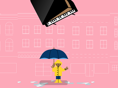 16.06.24 humor illustration illustrator ironic piano pink rain raincoat umbrella vector
