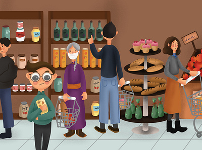 Wear a mask 2d art design digital art draw drawing grocery illustration illustrator ipadpro kid procreate shopping