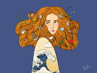 Neptune digital art draw drawing girl illustration mongolia orange procreate sea