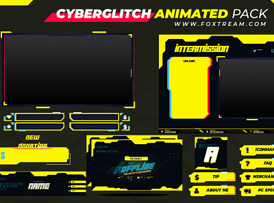 Cyberpunk inspired Animated Stream overlay pack for twitch esports graphics