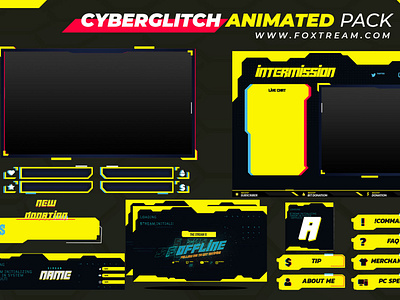 Cyberpunk inspired Animated Stream overlay pack for twitch