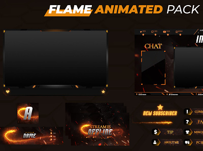 Flame Animated Stream overlay pack for twitch esports graphics
