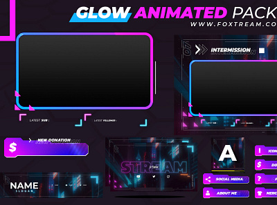 Glow Cyberpunk Animated Stream overlay pack for twitch esports graphics
