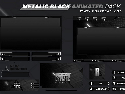 Metalic Black Animated Stream overlay pack for twitch