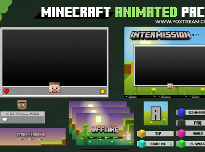 Minecraft Animated Stream overlay pack for twitch esports graphics