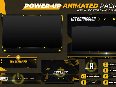 Yellow Animated Stream overlay pack for twitch