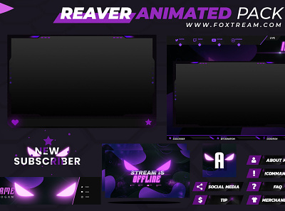 Reaver Purple Animated Stream overlay pack for twitch esports graphics