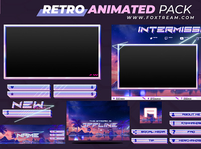 Retro Animated Stream overlay pack for twitch esports graphics