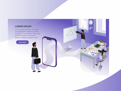 Art School Semi Isometric Website Hero Illustration