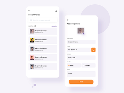 Names list and add person add app design forms list login people personal search sign up uiux ux