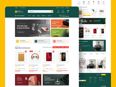 Shams store - Website design ecommerce green website home products shams store ui uiux ux web website xd yellow