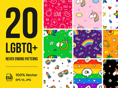 20 LGBTQIA+ Never Ending Patterns art background bedding dating design illustration lgbtqia love neverending pattern print vectorart wedding