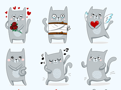 14 Cats Rule Vector Stickers cat chat design emotions illustration kitten lovecat skype sticker telegram vector viber whatsapp