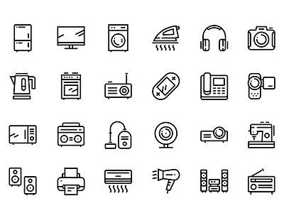 48 Household Electronic Appliances, Device Icons Set android camera design electronic gadget headphones household icons interface ios microwave mobile phone pot radio set technics tv vector