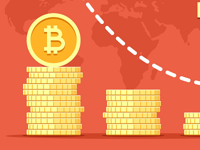 Bitcoin value drop down concept illustration