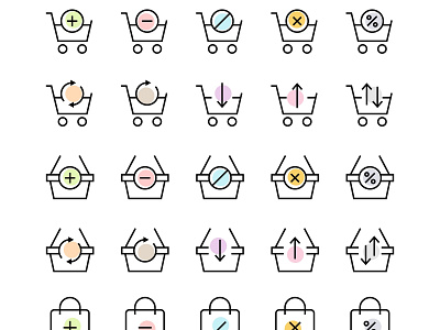 30 Seamless shopping cart, basket and bag icons set add bag basket business cart commerce design e commerce finance interface pictogram remove shop shopping shopping bag simple store ui upload vector