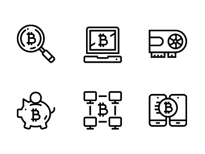 Cryptocurrency, Blockchain, Bitcoin Mining, Digital Money Icons android bitcoin blockchain business coins cryptocurrency currency finance icons ios laptop mining mobile money ui vector videocard wallet