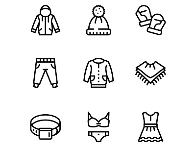 Clothes, fashion, accessories and wear icons set 3 accessories belt clothes dress fashion hat hoodie icons set mobile swim underwear vector wear web