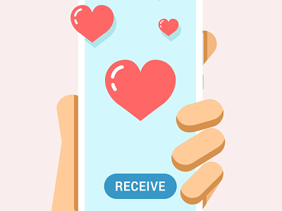 Hand holds the smartphone with many hearts on the screen android design heart illustration ios iphone love message mobile phone receive send smartphone vector