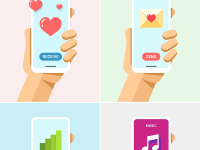 Phone in Hand Mock-Up Flat Vector Set 5