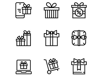 Gift, Present, Surprise Vector Icons Set 3 birthday bow box celebration event gift holiday icon illustration isolated knot line outline package packaging pictogram present ribbon set sign