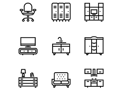 Furniture, Decor, Interior Vector Simple Icons Set 5 apartment bed chair classic collection couch decor decoration decorative element elements equipment furniture home house icon interior laptop line mirror