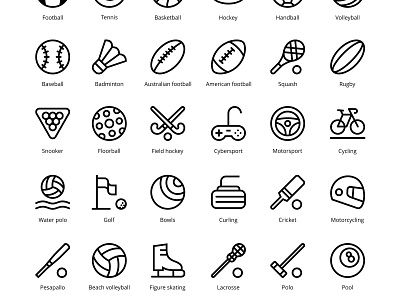 42 Sport simple outline vector icons