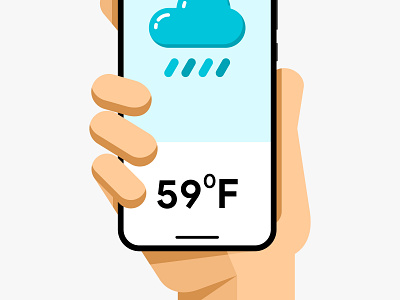 Smartphone mockup in human hand. Weather temperature application android cold design illustration interface ios iphone mobile mockup rain ui vector weather app