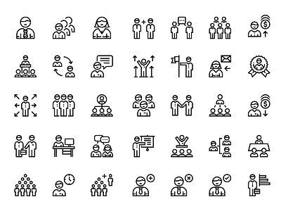 Business people, meeting, team icons business design finance icons interface manager meeting people set team teamwork vector work