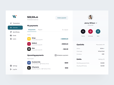 Weepaid: Overview screen branding finance fintech identity interface payments product design saas send money transactions ui ux