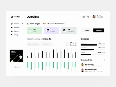 Vortex: dashboard overview app branding dashboard dev tool development identity interface overview platform product design visual identity web