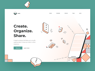 Digital workspace color graphic header illustration shape ui web