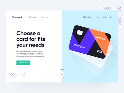 Neobank: Hero section app bank banking credit card design digital finance fintech hero section landing page lend main online service payments product saas startup web web page website