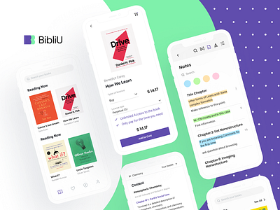 BibliU: Mobile App artificial intelligence audiobooks books e learning ed tech identity design knowledge product design textbook visual identity web