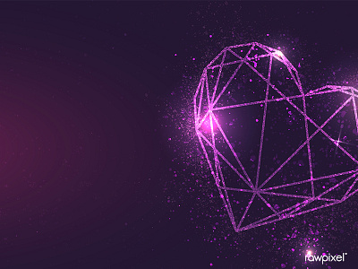 Shimmering purple geometric heart vector background galaxy glitter glowing illustration pink star vector