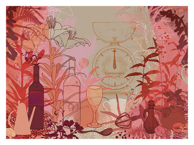 Cornucopia Illustration branding cornucopia design food illustration ireland mixed media nature pink red