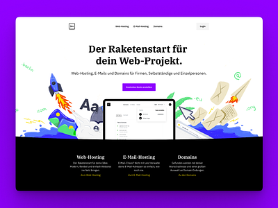 Servivum Landingpage branding domain email flat handdrawn header hosting illustration illustrator minimal rocket ui web website