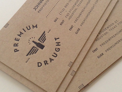 Premium Draught BCs always creative beer business cards craft beer craft paper french paper growler letterpress minimal print vintage