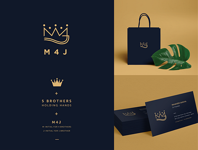 Logo Design - M4J brand design branding crown gold identity identity design logo logo design mockup packaging design royal symbol visiting card design