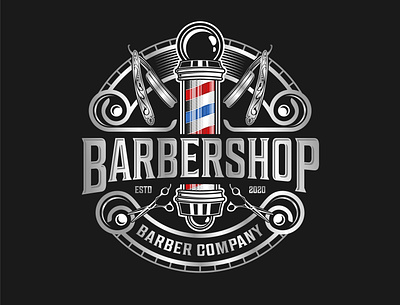 Barbershop logo Salon hair cut vintage badge barber beauty comb face fashion gentleman hair haircut hipster logo masculine men pole rustic salon scisor trim vintage