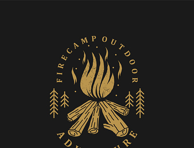 Bonfire logo outdoor camp forest adventure. badge camp campfire fire fireplace firewood flame forest gold hot illustration logo mountain night outdoor rustic smoke tent vintage wood