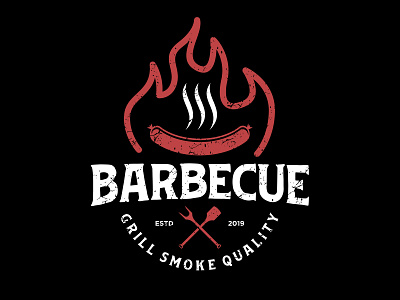 BBQ Barbecue logo grill smoke fire sausage.