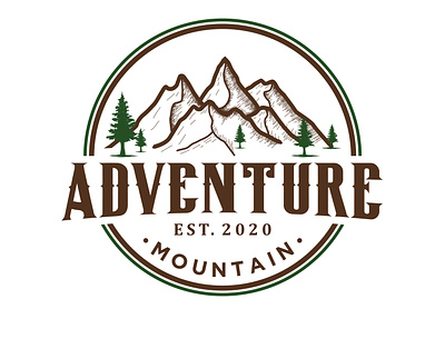 Mountain adventure vintage logo, outdoor rustic label. adventure circle emblem environment exploration forest green hiking hill icoon illustration label logo minimalist mountain nature outdoor rustic simple vintage