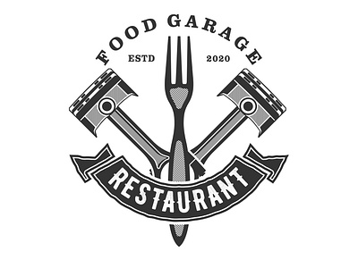 Food Garage piston fork element, automotive logo.