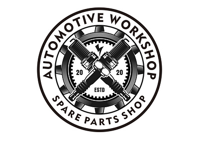 Automotive spark plugs spare parts shop logo.