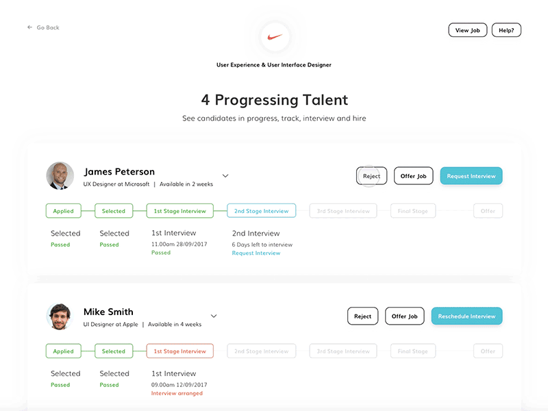 Reject Instantly animation company design gif instant progress reject talent ui ux